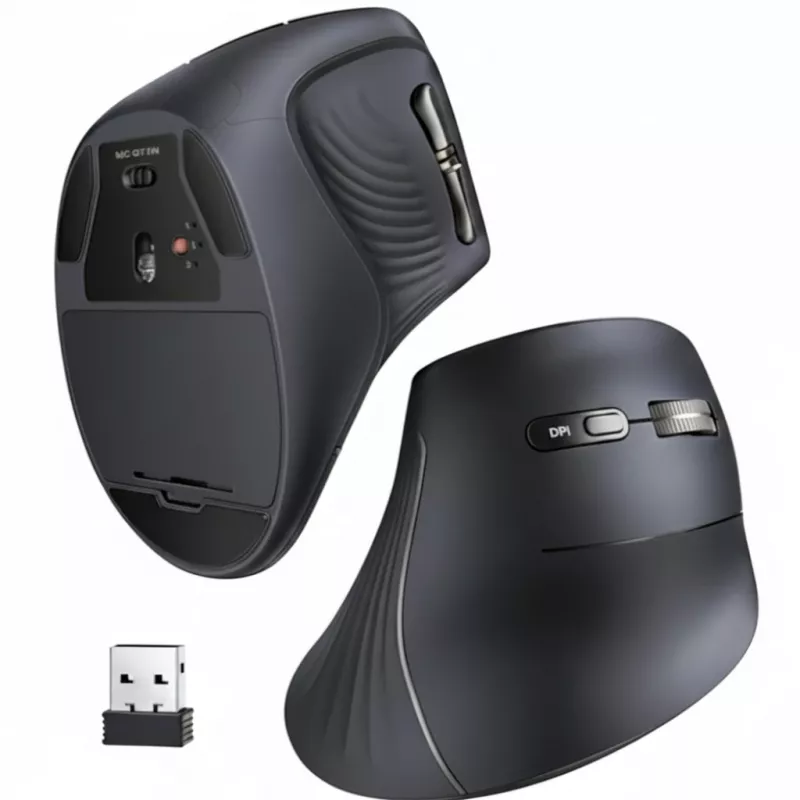 UGREEN Multi-Mode vertikaalne hiir Bluetooth ja 2.4G juhtmevaba – must