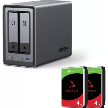 UGREEN NASync DXP2800 2-kohaline NAS koos 8TB (2x Seagate IronWolf 4TB), Intel N100, 2.5GbE