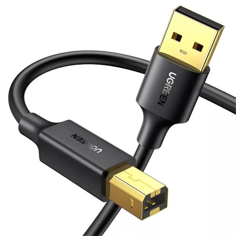 UGREEN US135 USB 2.0 A-B kaabel, kullatud pistikutega, 2m, must