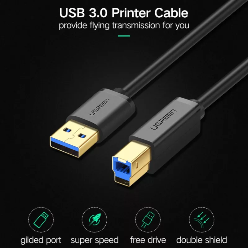 UGREEN US210 USB 3.0 A-B kaabel, 2m, must