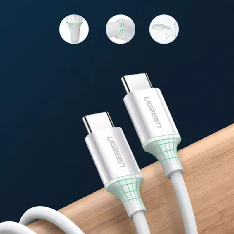 UGREEN US264 USB-C to USB-C kaabel 1m Valge 100W PD QC AFC