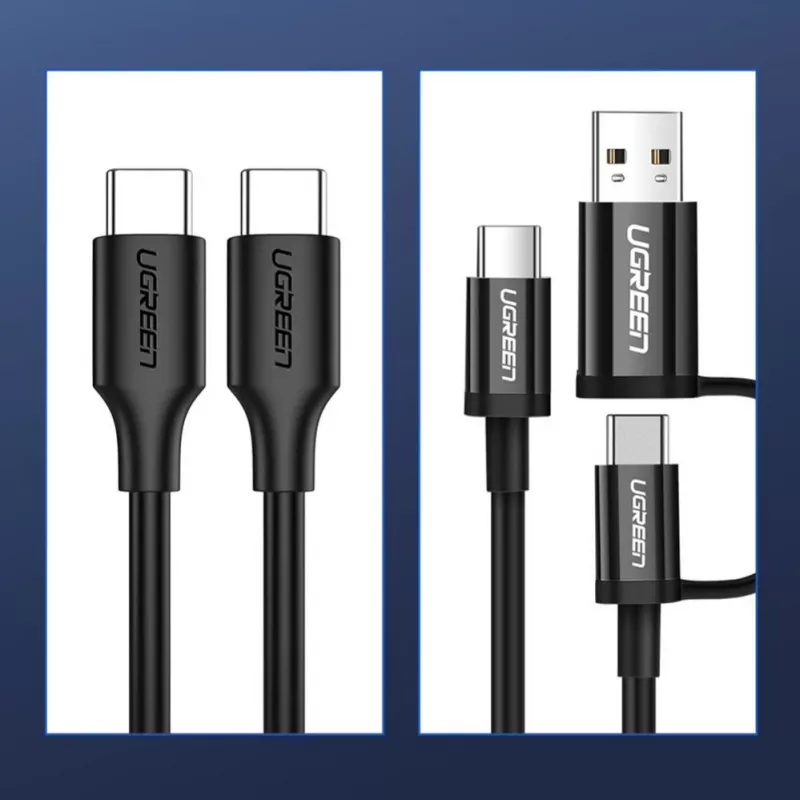 UGREEN US286 USB-C to USB-C kaabel 1m Must - PD QC 3A 480Mbps