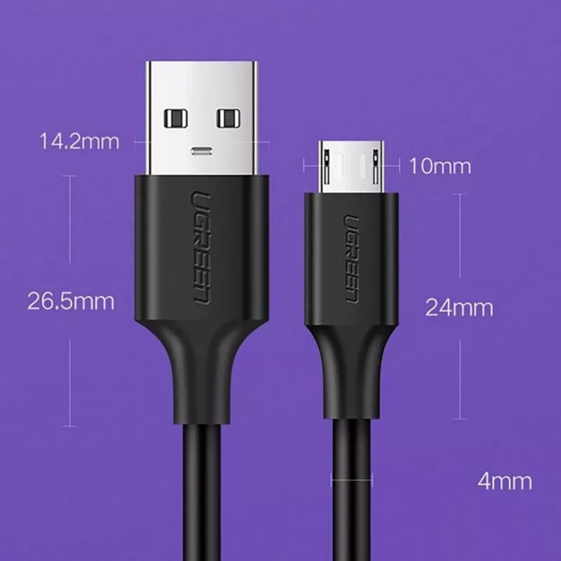 UGREEN US289 Micro USB / USB-A kaabel 0,25 m - must