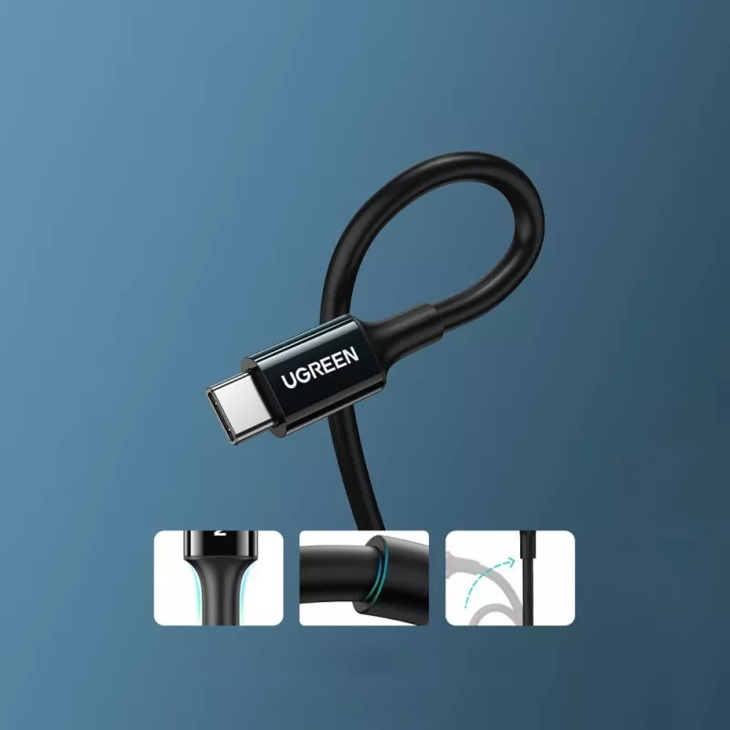 UGREEN US300 USB-C – USB-C kaabel 480Mbps 5A 1m Must