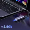UGREEN USB-A 3.2 Gen 1 2.5G Etherneti adapter, 2.5 Gbps RJ45 LAN, alumiinium, kosmosehall, ühenda ja kasuta, Realtek RTL8156B, 10 cm kaabel