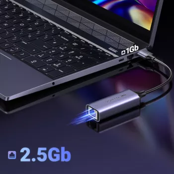 UGREEN USB-A 3.2 Gen 1 2.5G Etherneti adapter, 2.5 Gbps RJ45 LAN, alumiinium, kosmosehall, ühenda ja kasuta, Realtek RTL8156B, 10 cm kaabel