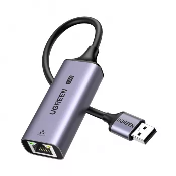 UGREEN USB-A 3.2 Gen 1 2.5G Etherneti adapter, 2.5 Gbps RJ45 LAN, alumiinium, kosmosehall, ühenda ja kasuta, Realtek RTL8156B, 10 cm kaabel