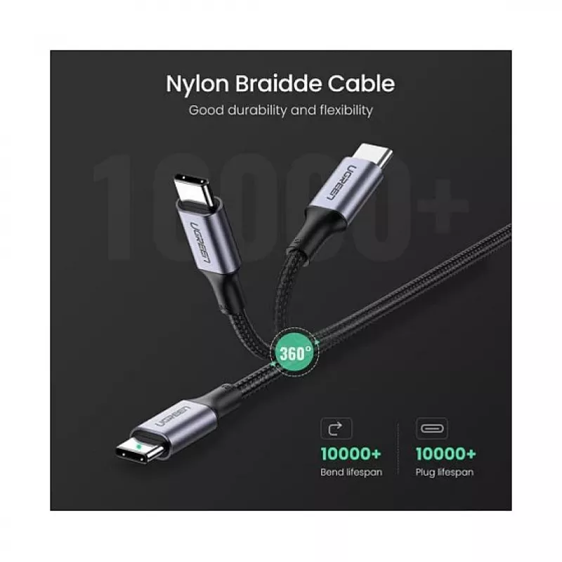 UGREEN USB-C - USB-C 100W punutud nailonist laadimiskaabel 2 m must