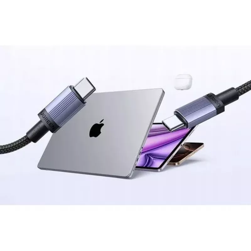 UGREEN USB-C to USB-C laadimiskaabel USB 2.0 240W PD 3.1, alumiiniumkorpusega punutud, 2m hall