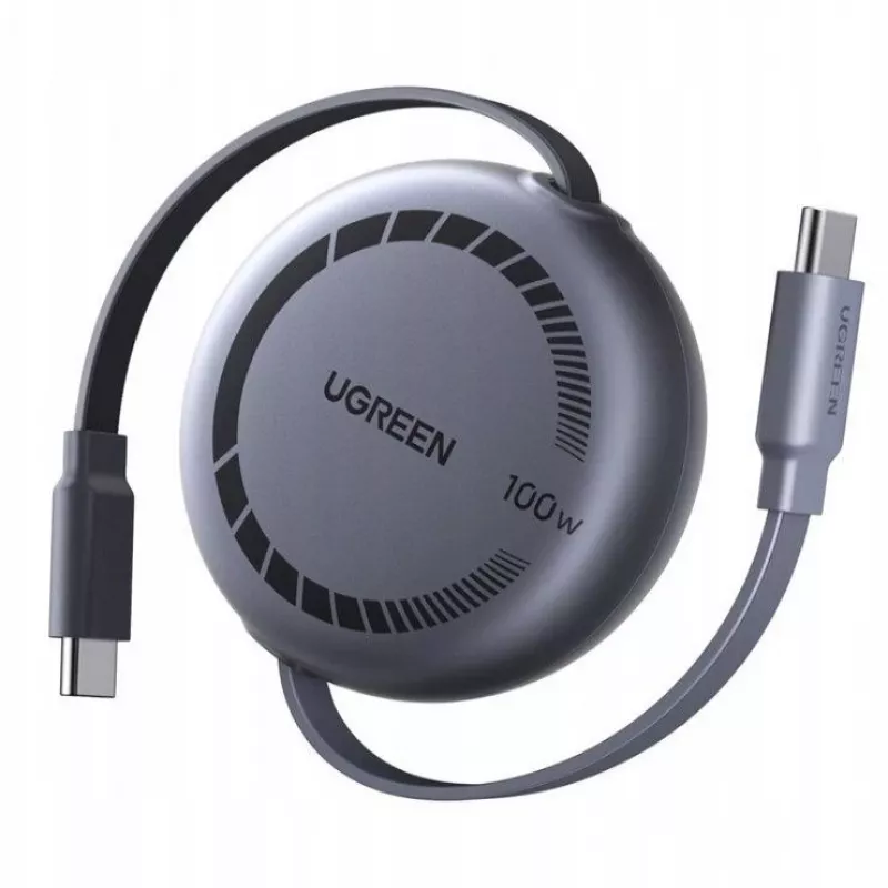 UGREEN USB-C to USB-C PD 100W kokkutõmmatav kiirlaadimiskaabel 1m must
