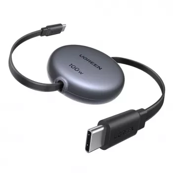 UGREEN USB-C to USB-C PD 100W kokkutõmmatav kiirlaadimiskaabel 1m must