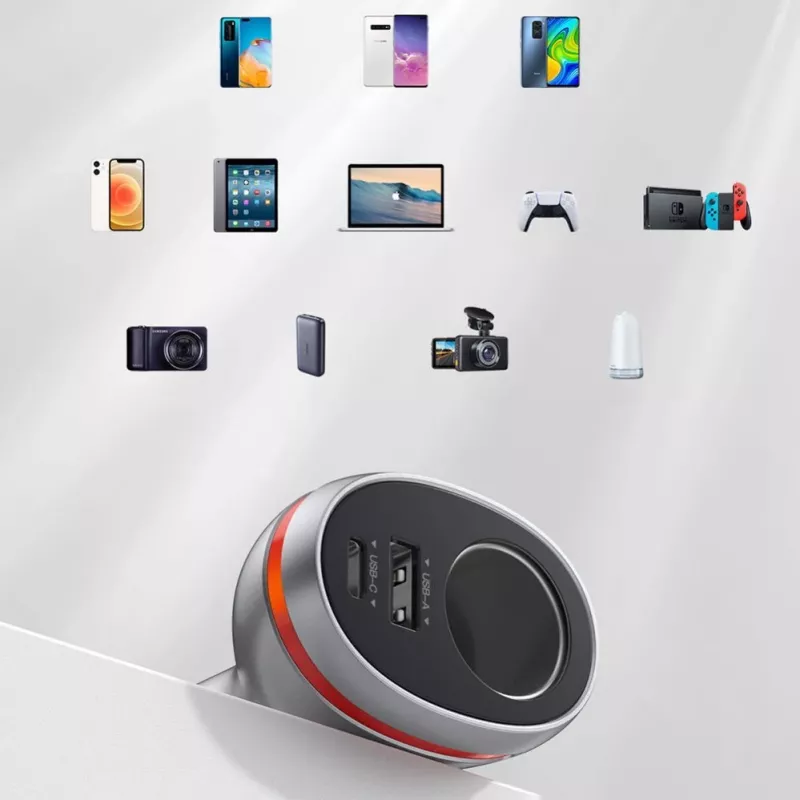 UGREEN USB Type C / USB QC PD 24W Autolaadija 12V sigaretisüütaja pistikupesaga Hõbedane (CD204)