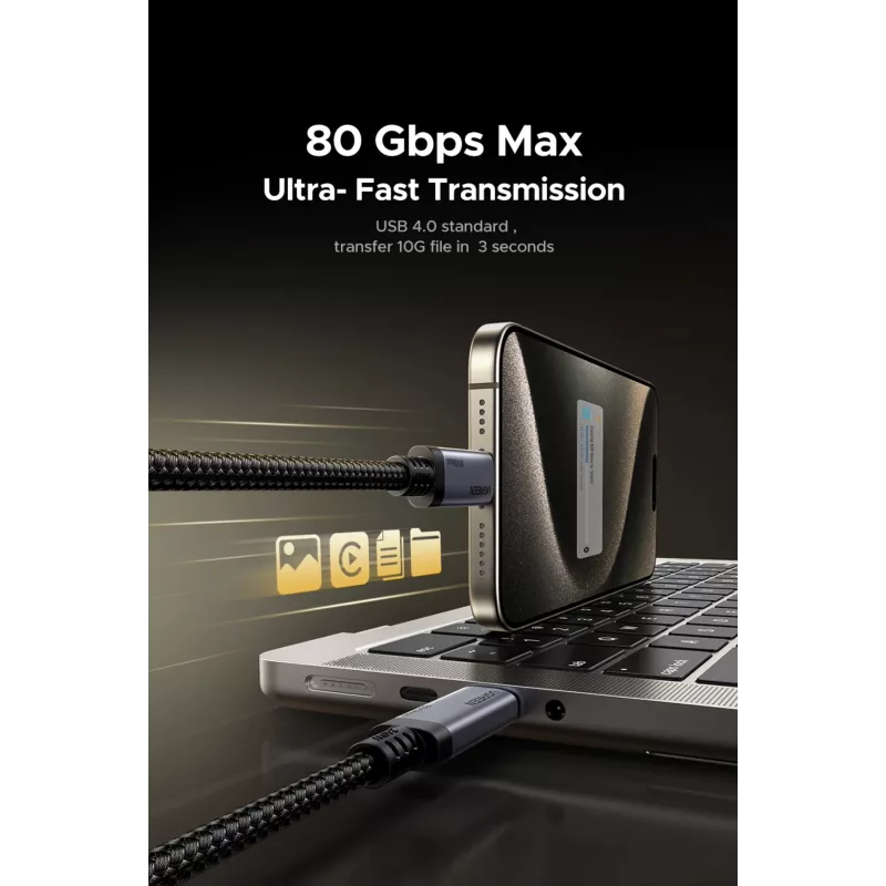 UGREEN USB4 USB-C – USB-C kaabel 240W 40Gbps 16K@60Hz 80Gbps Thunderbolt 4 ühilduv 1m nailonist punutud