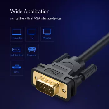 UGREEN VG101 VGA isane-isane kaabel 1,5 m – Full HD 1080p, kullatud pistikud, topeltvarjestus, kahe ferriitsüdamikuga