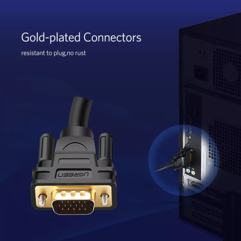UGREEN VG101 VGA isane-isane kaabel 3M – kullatud, kahekordse ferriitsüdamikuga, Full HD 1080p