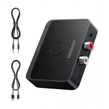 UGREEN Wireless Bluetooth 5.3 LDAC Hi-Res Audio Receiver 3.5mm AUX ja 2x RCA väljundiga, ESS ES9018K2M DAC, aptX HD, aptX Adaptive, aptX, AAC, SBC, kahe seadme ühendus, alumiiniumisulam, must
