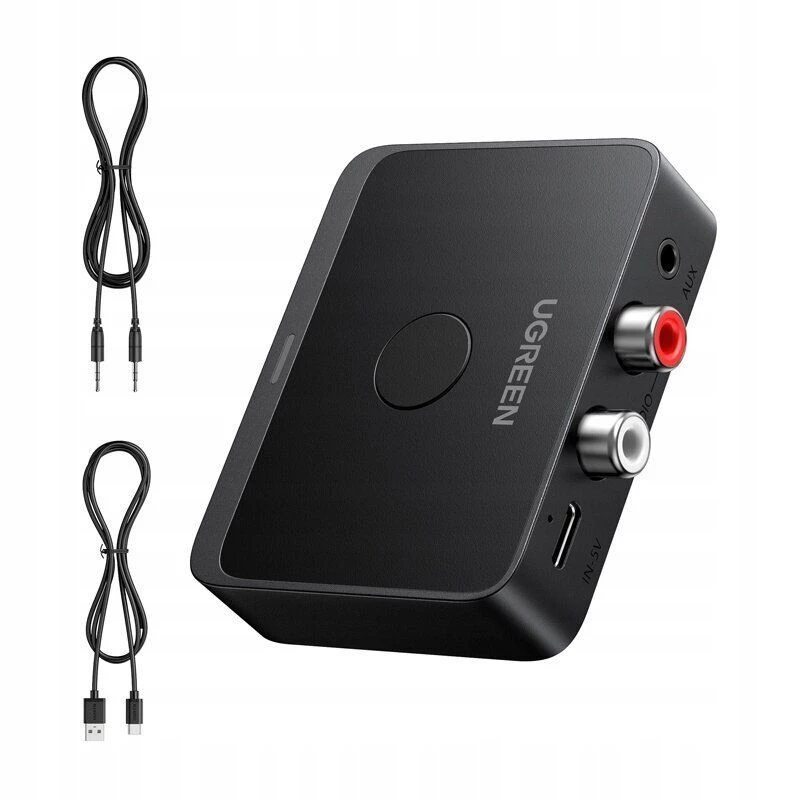UGREEN Wireless Bluetooth 5.3 LDAC Hi-Res Audio Receiver 3.5mm AUX ja 2x RCA väljundiga, ESS ES9018K2M DAC, aptX HD, aptX Adaptive, aptX, AAC, SBC, kahe seadme ühendus, alumiiniumisulam, must