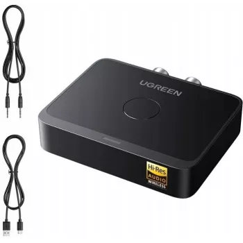 UGREEN Wireless Bluetooth 5.3 LDAC Hi-Res Audio Receiver 3.5mm AUX ja 2x RCA väljundiga, ESS ES9018K2M DAC, aptX HD, aptX Adaptive, aptX, AAC, SBC, kahe seadme ühendus, alumiiniumisulam, must
