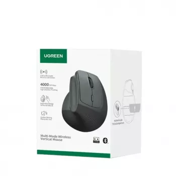 UGREEN juhtmevaba vertikaalne hiir must 2.4GHz ergonoomiline vaikse klõpsuga 2400 DPI