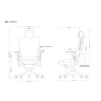 UNIQUE Wau 2 BL416 Ergonoomiline kontoritool, lumivalge kangasistmega ja halli võrkseljatoega, reguleeritavate käetugede ja peatoega