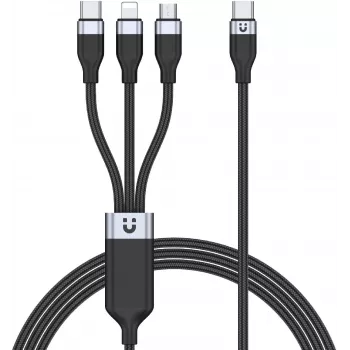UNITEK 3-in-1 USB-A - Lightning, USB-C, Micro USB nailonpunutud laadimiskaabel 1,2m must