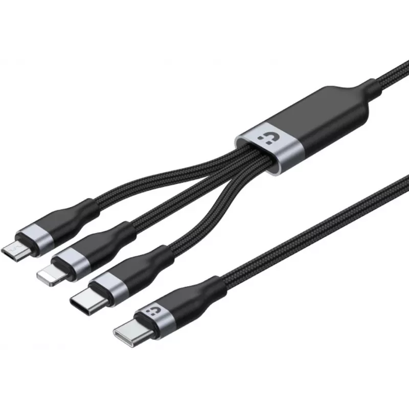 UNITEK 3-in-1 USB-A - Lightning, USB-C, Micro USB nailonpunutud laadimiskaabel 1,2m must