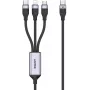 UNITEK 3-in-1 USB-A - Lightning, USB-C, Micro USB nailonpunutud laadimiskaabel 1,2m must