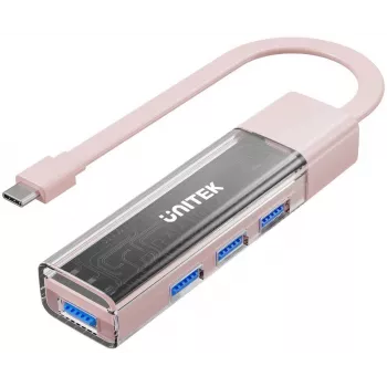 UNITEK kahesuunaline USB-C/USB-A jaotur, 4-pordiline, 5Gbps, roosa
