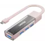 UNITEK kahesuunaline USB-C/USB-A jaotur, 4-pordiline, 5Gbps, roosa