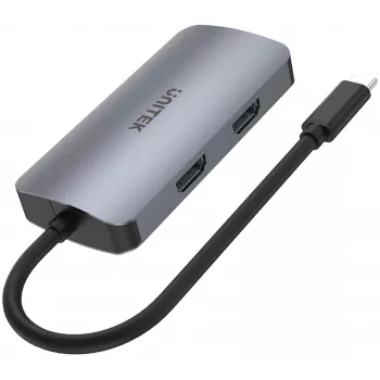 Unitek D1051A USB-C Hub 1x USB 3.0, VGA, 2x HDMI, Power Delivery ja MST-ga