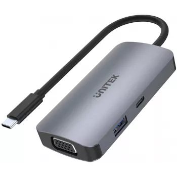 Unitek D1051A USB-C Hub 1x USB 3.0, VGA, 2x HDMI, Power Delivery ja MST-ga