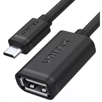 UNITEK USB 2.0 OTG-kaabel, microUSB isane USB-A emane, 15 cm, must