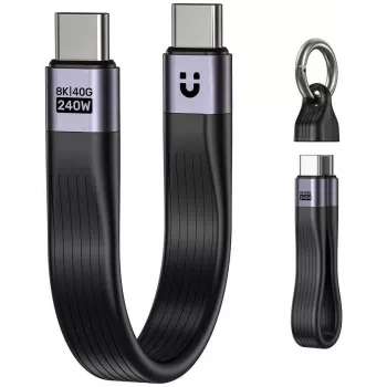 UNITEK USB4 võtmehoidja kaabel USB-C – USB-C 40Gbps 240W PD 8K 13cm must