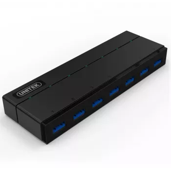 UNITEK Y-3184 7-Pordiline USB 3.0 jaotur toiteadapteri ja BC 1.2 laadimisega