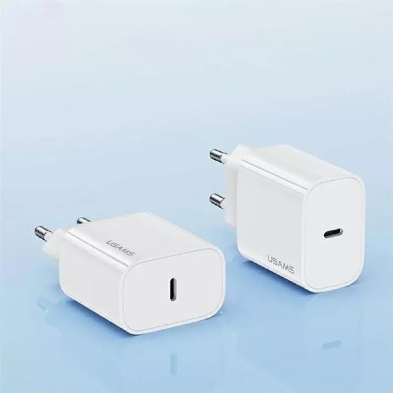 USAMS Yi Series T65 20W PD kiirlaadija koos USB-C–USB-C 60W kaabliga, valge (OYXLTZ01)