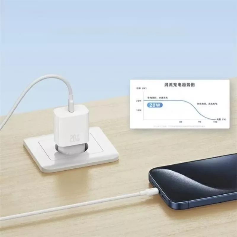 USAMS Yi Series T65 20W PD kiirlaadija koos USB-C–USB-C 60W kaabliga, valge (OYXLTZ01)