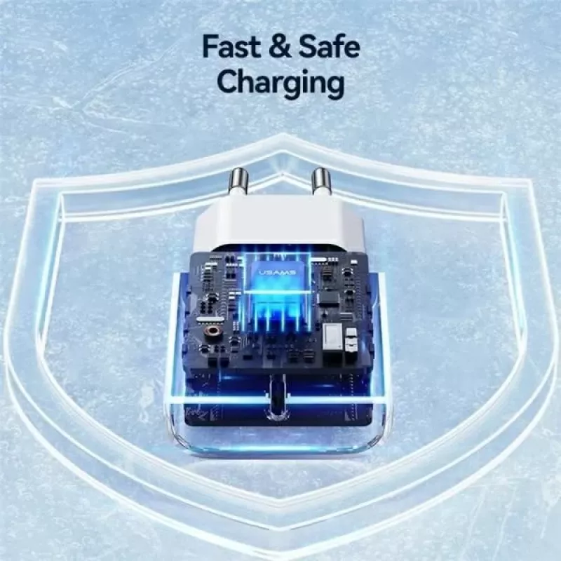 USAMS Yi Series T65 20W PD kiirlaadija koos USB-C–USB-C 60W kaabliga, valge (OYXLTZ01)
