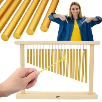 V-TONE CH20 Torukujulised tuulekellad – 6 alumiiniumtoru, puidust ülaosa, 60 cm, looduslik viimistlus