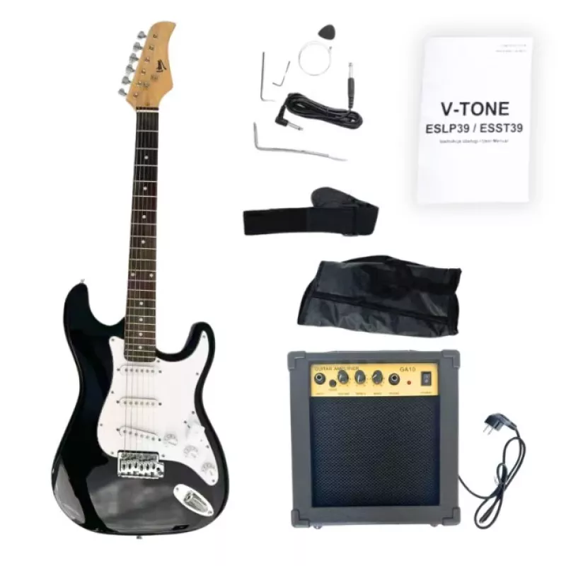V-TONE ESST39 BK Elektrikitarr 4/4 Stratocaster Must