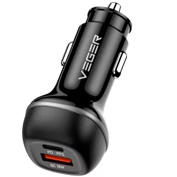 VEGER Autolaadija USB-A + USB-C QC PD 51W CC62-1A1C Must