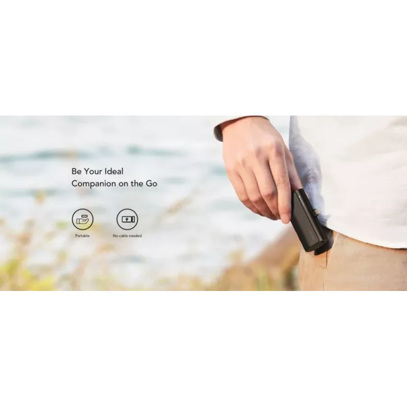 VEGER PlugOn Power Bank 5000 mAh 20W PD QC3.0 sisseehitatud Lightning-pistikuga must
