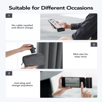 Veger PlugOn Power Bank (W0558P) 5000 mAh 20W PD QC3.0 sisseehitatud Lightning-pistikuga must