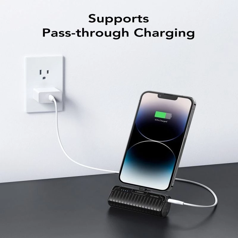 Veger PlugOn Power Bank (W0558P) 5000 mAh 20W PD QC3.0 sisseehitatud Lightning-pistikuga must