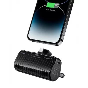 Veger PlugOn Power Bank (W0558P) 5000 mAh 20W PD QC3.0 sisseehitatud Lightning-pistikuga must