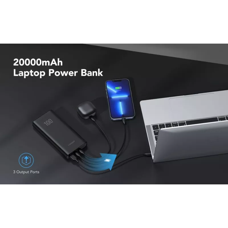 Veger Powerbank T100 (W2032C-100) PD QC3.0 5A 100W 20000 mAh Must