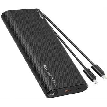 VEGER TCE130 130W PD akupank 25000mAh sisseehitatud USB-C ja Lightning kaablitega, must