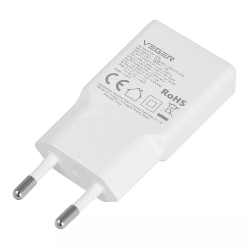 VEGER USB-A + USB-C QC PD 30W seinadapter 30W1A1C Valge