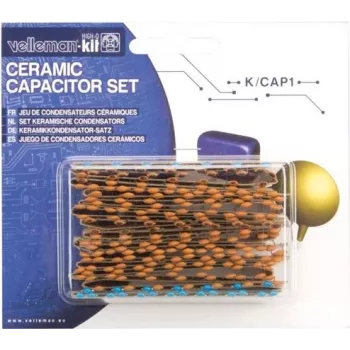 VELLEMAN K/CAP1 keraamiliste kondensaatorite komplekt, 224 tk, 16 väärtust, 10pF kuni 1µF, 50V, läbiviikmontaaž