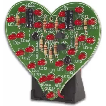 Velleman MK101 Vilkuva Südame Jootmiskomplekt - Punane LED Südamekuvar, 9V DC, 16 LED-i, Algajaõppeks Hariduslik DIY Elektroonikaprojekt
