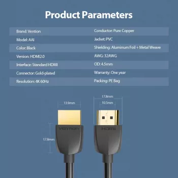 VENTION AAIBH HDMI-kaabel 2m Must